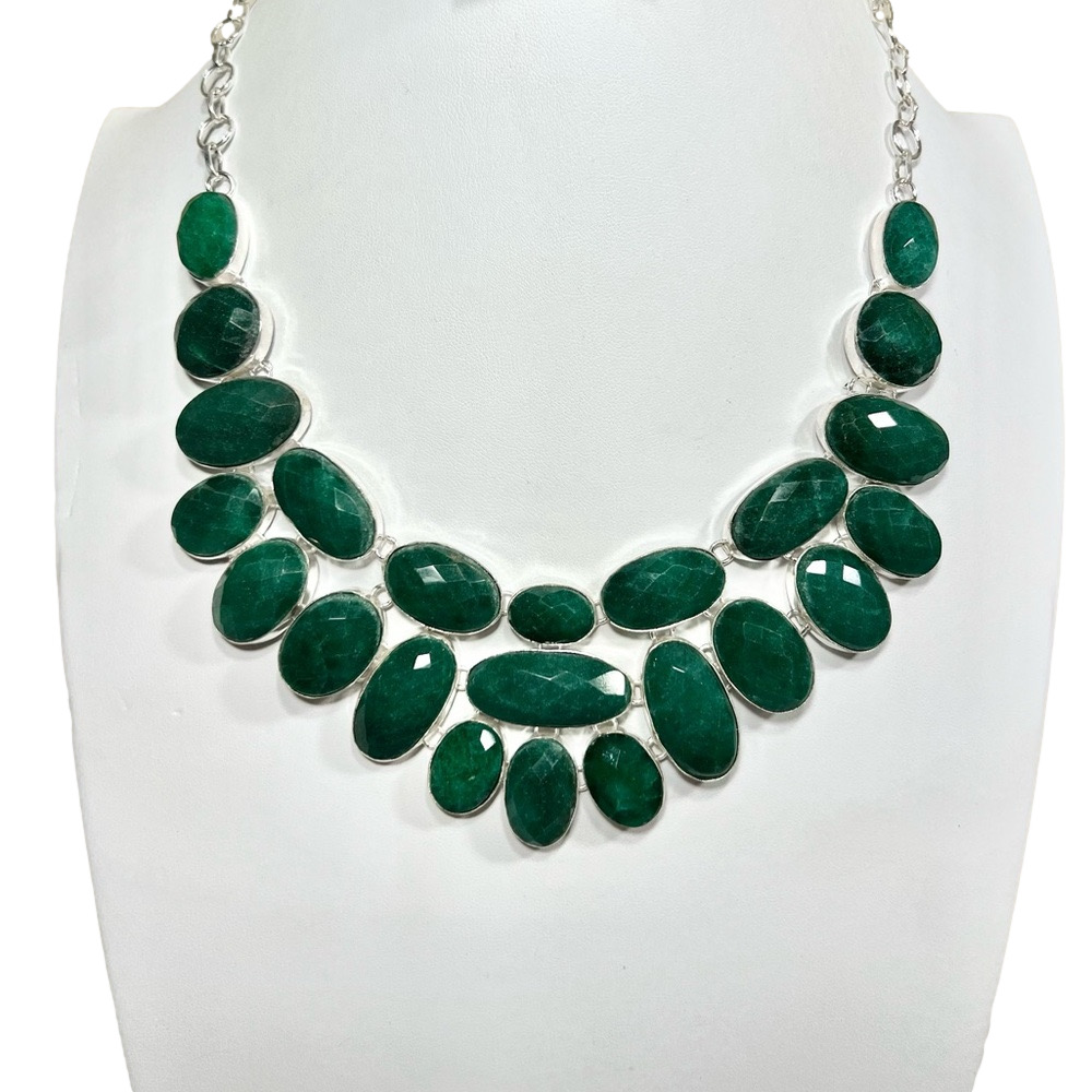 Emerald 925 Large Synthetic Gemstone Necklace